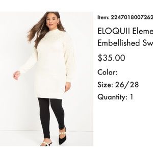 Eloquii ivory sweater dress with pearl embellishment plus size 26/28